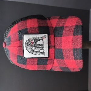 Don't Poke The Bear, Red/Black Plaid Snapback Trucker Hat.